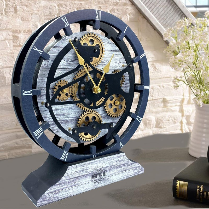 ImprovingLife The Gears Clock Desk Clock 10 inches with Real Moving Gears Convertible into Wall Clock (Silver Glamour) - Image 5